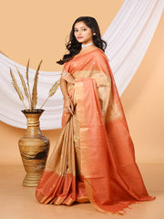 Beige & Rust tussar sequence silk saree