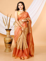 Beige & Rust tussar sequence silk saree