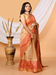 Beige & Rust tussar sequence silk saree