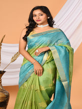 Green & Sky Blue tussar sequence silk saree