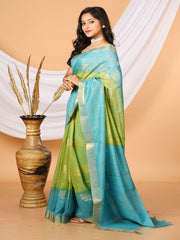 Green & Sky Blue tussar sequence silk saree
