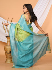 Green & Sky Blue tussar sequence silk saree