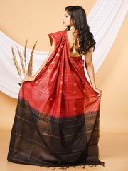 Maroon & Black Bhagalpuri silk saree