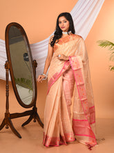 Beige & Multi thread embroided Tissue silk banarasi saree