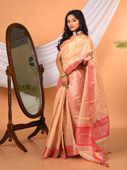 Beige & Multi thread embroided Tissue silk banarasi saree