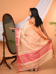 Beige & Multi thread embroided Tissue silk banarasi saree