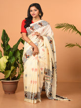 Off White & Multi printed semi pure silk saree