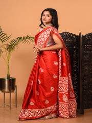 Red & White printed semi pure silk saree