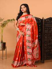 Red & Multi printed semi pure silk saree