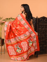 Red & Multi printed semi pure silk saree