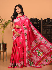 Pink & Multi printed semi pure silk saree