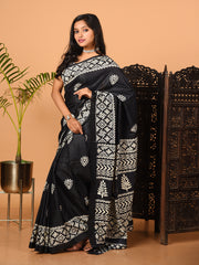 Black & White printed semi pure silk saree