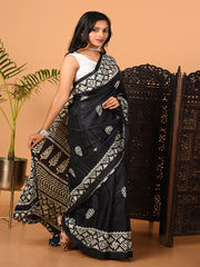 Black & White printed semi pure silk saree
