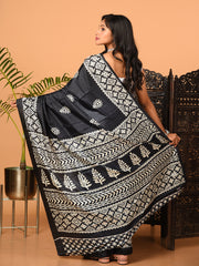 Black & White printed semi pure silk saree