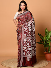 Laa Calcutta Maroon & White Kantha work silk blend saree