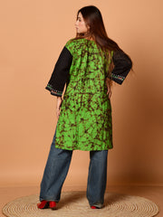 Green & Black pure cotton batik kantha work kurti