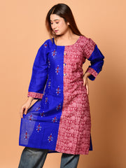 Blue & Multi pure cotton Kantha work Kurti