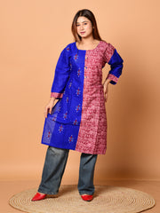 Blue & Multi pure cotton Kantha work Kurti