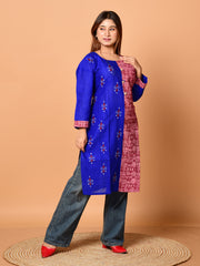 Blue & Multi pure cotton Kantha work Kurti