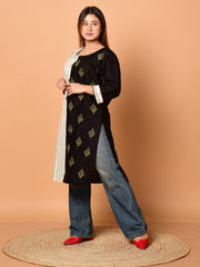 White & Black pure cotton Kantha work Kurti