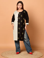 White & Black pure cotton Kantha work Kurti