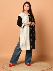 White & Black pure cotton Kantha work Kurti