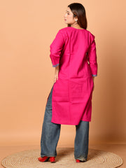 Pink & Multi pure cotton Kantha work  Kurti