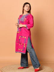 Pink & Multi pure cotton Kantha work  Kurti