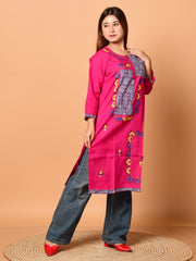 Pink & Multi pure cotton Kantha work  Kurti