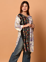 White & Black pure cotton batik kantha work kurti