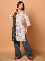 White & Black pure cotton batik kantha work kurti