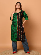 Green & Black pure cotton batik kantha work kurti