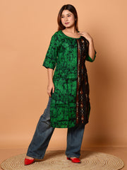 Green & Black pure cotton batik kantha work kurti