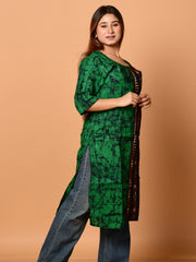 Green & Black pure cotton batik kantha work kurti