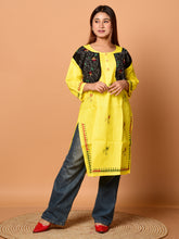 Yellow & Black pure cotton Kantha work  Kurti
