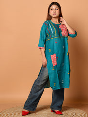 Green & Pink pure cotton Kantha work  Kurti