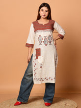 Off White & Brown pure cotton Kantha work  Kurti