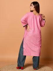 Pink & Black pure cotton Kantha work  Kurti