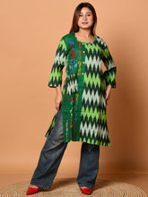 Green & Multi pure cotton Kantha work  Kurti