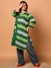 Green & Multi pure cotton Kantha work  Kurti