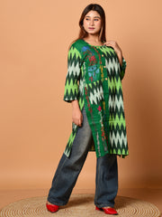 Green & Multi pure cotton Kantha work  Kurti