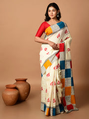 Laa Calcutta Off White & Multi Bhagalpuri silk saree
