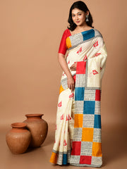Laa Calcutta Off White & Multi Bhagalpuri silk saree