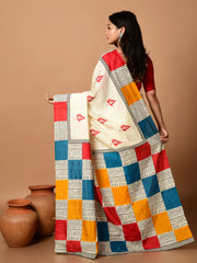 Laa Calcutta Off White & Multi Bhagalpuri silk saree