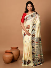 Laa Calcutta Off White & Multi printed semi pure silk saree