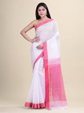 White & Pink cotton  Handloom  saree