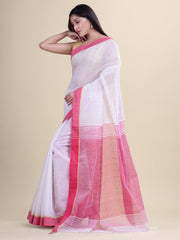 White & Pink cotton  Handloom  saree