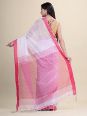 White & Pink cotton  Handloom  saree