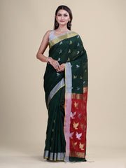 Green & Red Cotton Jamdani Saree