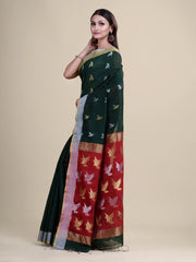 Green & Red Cotton Jamdani Saree